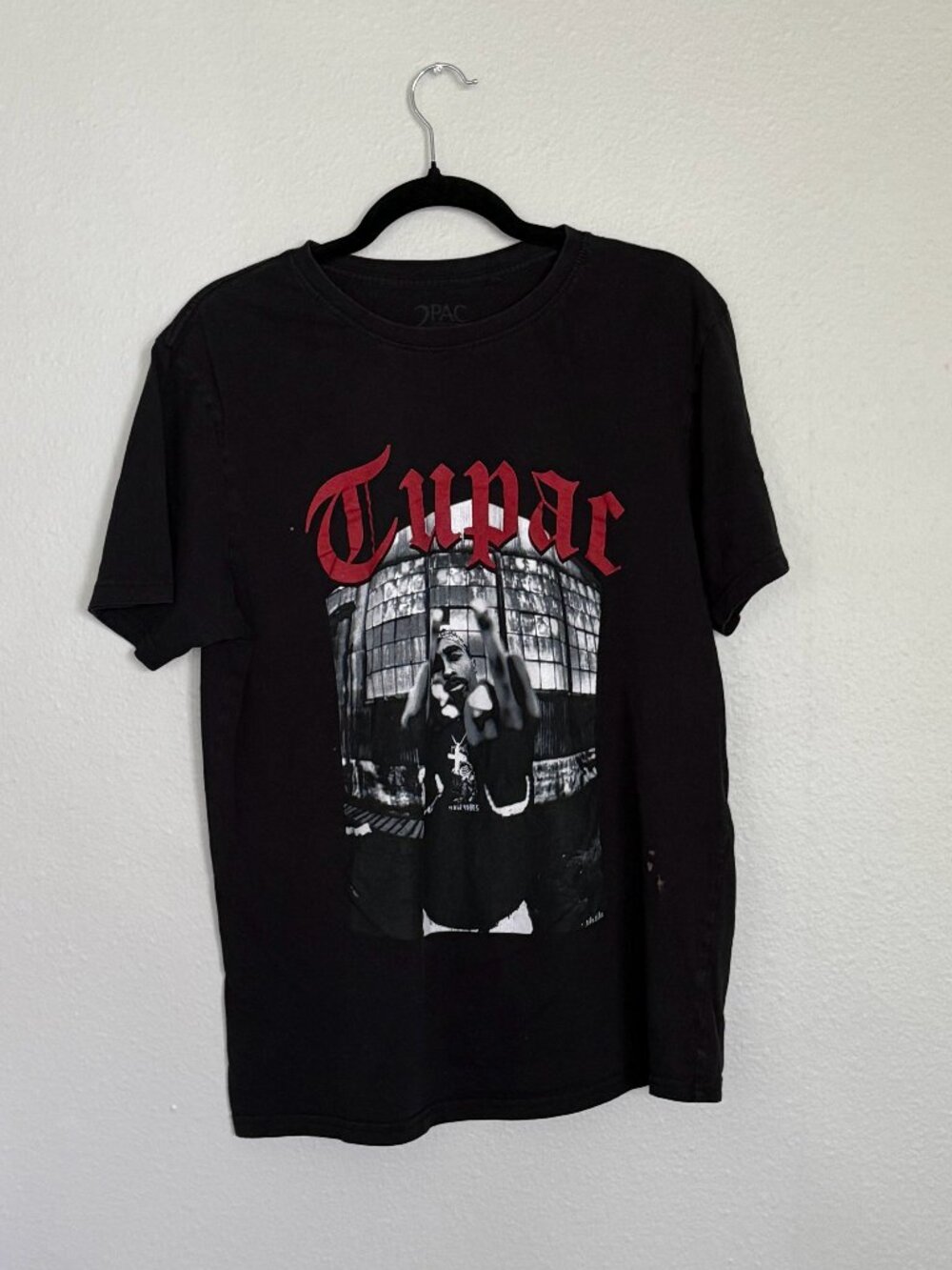 Tupac Shakur Graphic T-Shirt Black Rap Tee Distressed Grunge Size Medium 2Pac